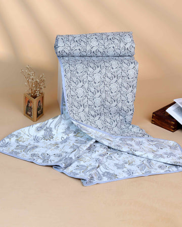 Reversible Cotton Single Quilt in Patchwork and Floral Design - Grey