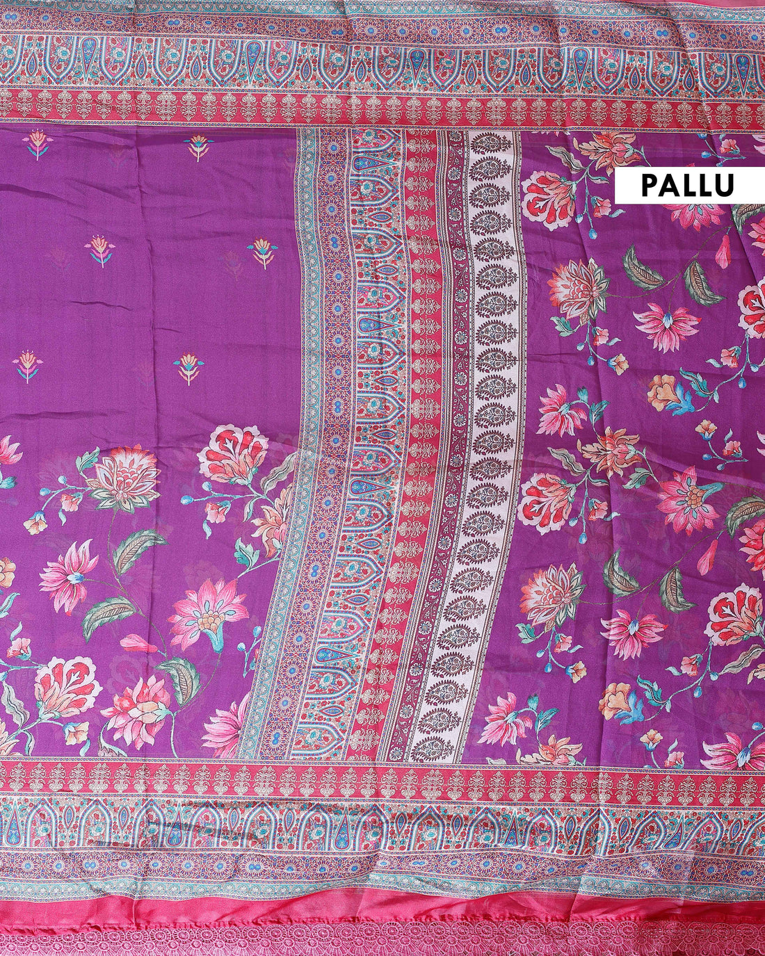 Elegant Georgette Saree with Intricate Floral Embroidery and Traditional Patterned Border - Purple
