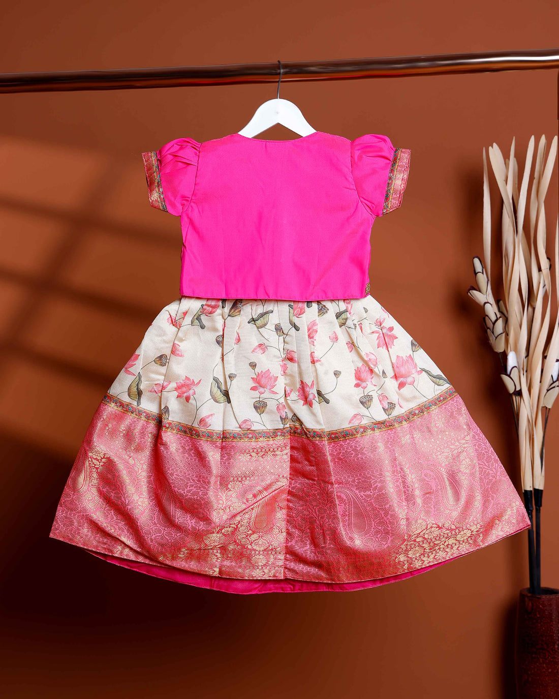 Traditional Kids Readymade Pattu Pavadai with Embellished Jacket - Pink