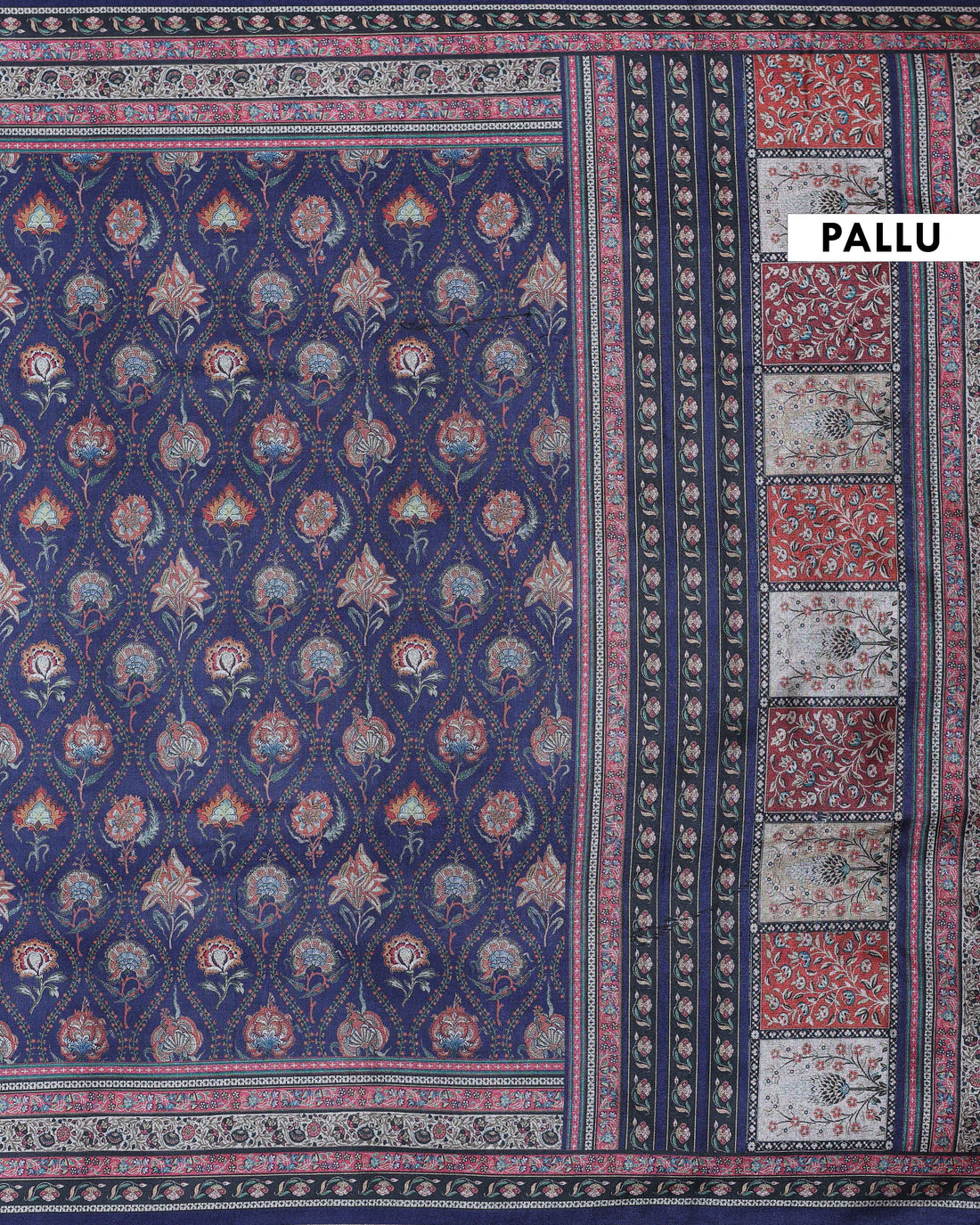 Navy Blue Art Silk Saree with Intricate Floral and Geometric Weave Pattern