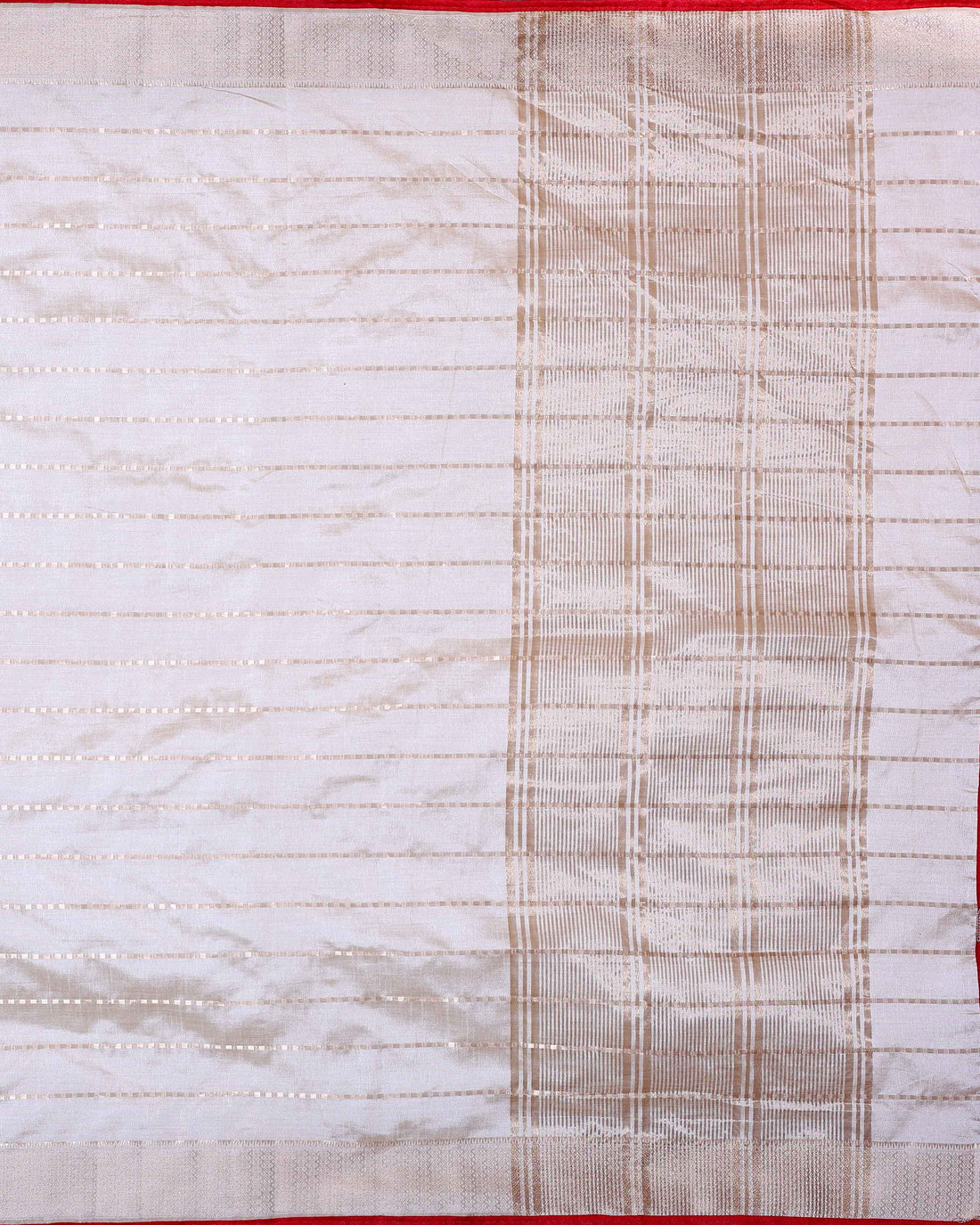 Stylish White Art Silk Saree with Golden Lines and Traditional Tassels Without Blouse