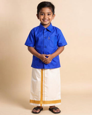Traditional Kids Shirt and Dhoti Set - Blue