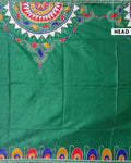 Elegant Kantha Work Silk Saree with Intricate Handcrafted Border and Traditional Motif Detailing - Green