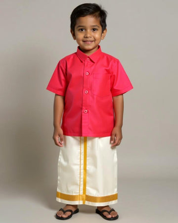 Traditional Kids Shirt and Dhoti Set - Pink