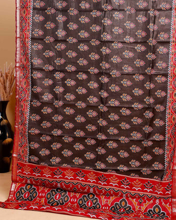 Black Patola Silk Saree with Intricate Floral Motifs