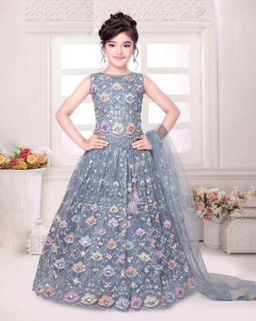 Elegant Girls' Embellished Kids Choli with Floral Design - Grey