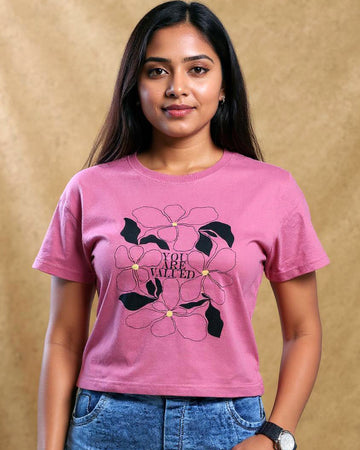 Graphic Crop T-Shirt for Women - Pink