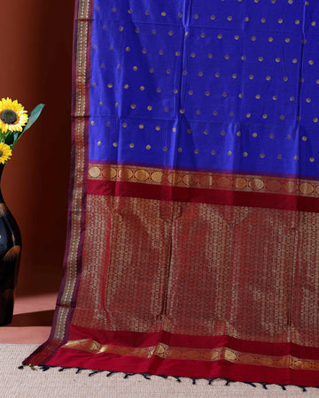 Elegant Kalyani Cotton Saree with Intricate Zari Border and Butta Work - Blue