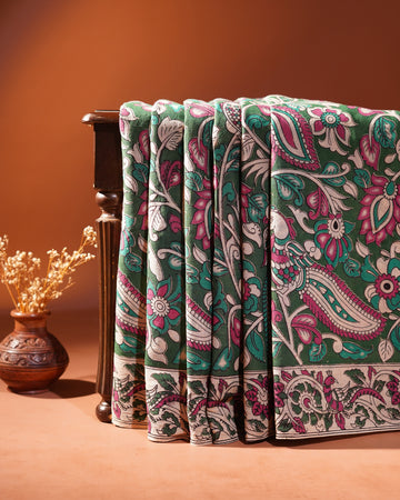Cotton Kalamkari Printed Saree - Green