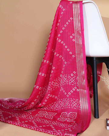 Elegant Dola Silk Saree with Bandhani Print Saree - Dark Pink