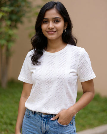 Round Neck Women White Colour T-Shirt