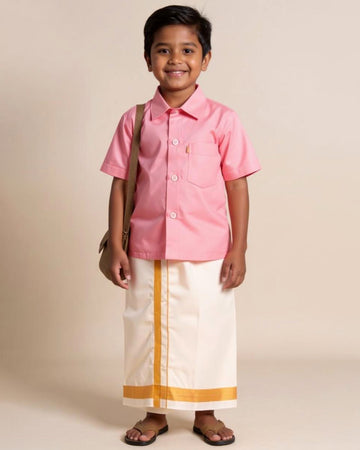 Traditional Kids Shirt and Dhoti Set - Pink