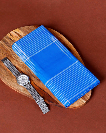 Nandu Brand Men's Premium Cotton Striped Lungi Stitched -Blue