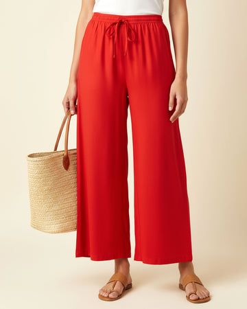 Elegant High-Waist Flared Palazzo Pant - Rust
