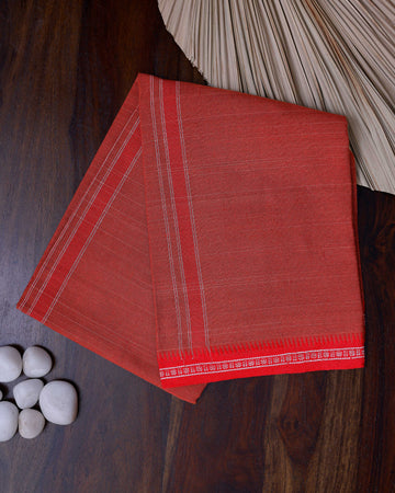 Men's Traditional Cotton Dhoti with Striped Red Border and Contrast - Red