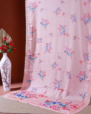 Elegant Georgette Saree with Delicate Floral Prints and Graceful Lace Border Detailing - Pink