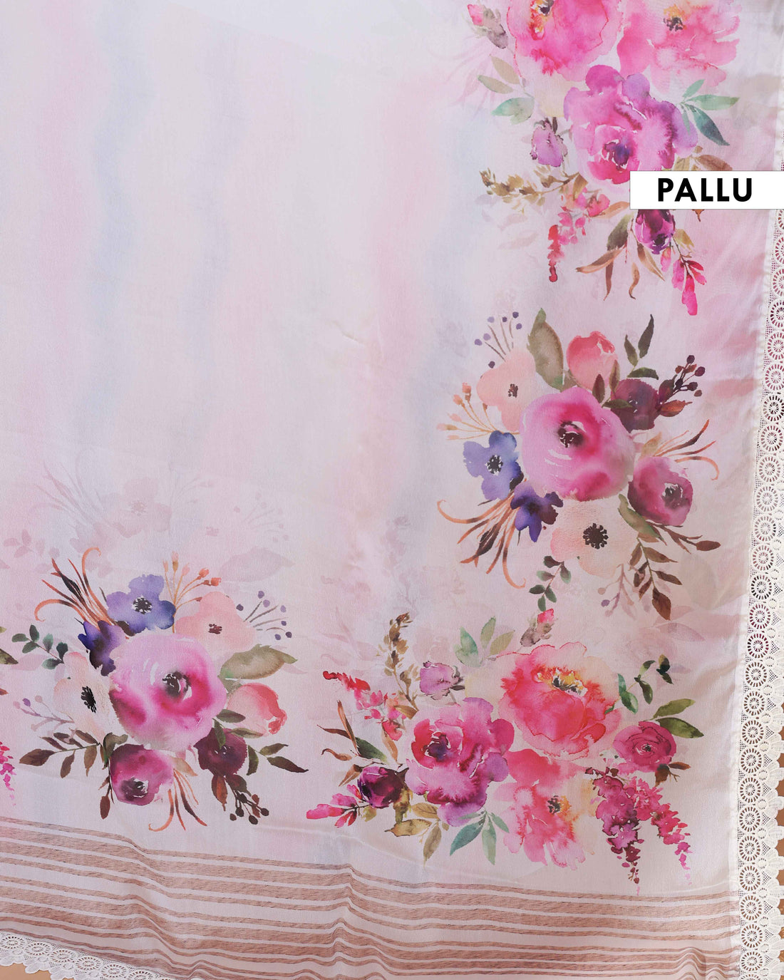 Elegant White Georgette Saree with Multicolour Floral Print