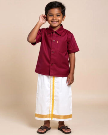 Traditional Kids Shirt and Dhoti Set - Maroon
