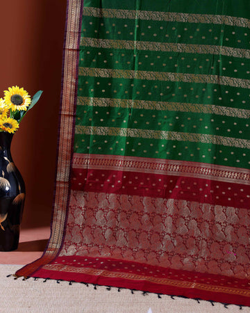 Elegant Kalyani Cotton Saree with Intricate Zari Border and Butta Work - Green