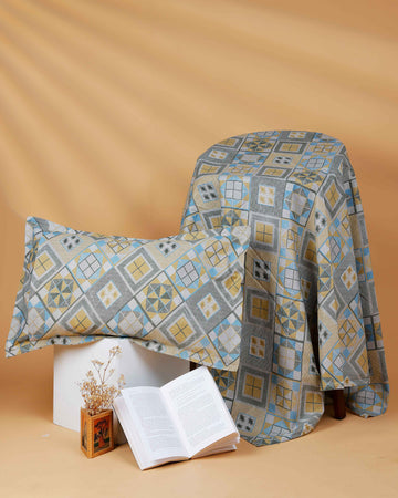 Geometric Patchwork Cotton Single Bed Cover with Pillow Cover