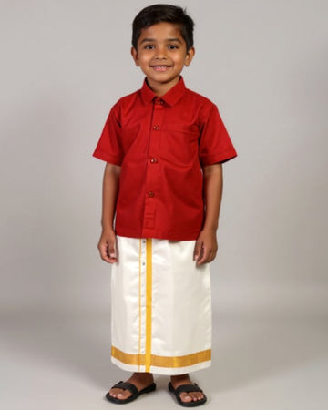 Traditional Kids Shirt and Dhoti Set - Red
