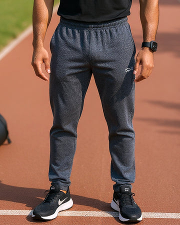 Men’s Jogger-Style Track Pant with Ribbed Cuffs and Adjustable Drawstring - Grey