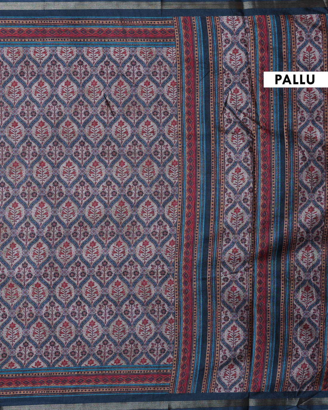 Ethnic Blue Semi Chanderi saree with Multi-color Paisley and Floral Design