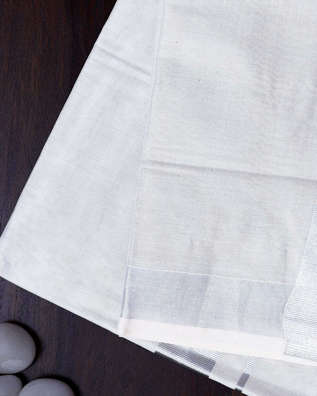 Men's Traditional Handwoven Cotton Dhoti with Silver Border and Elegant Finish - White