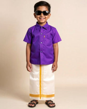 Traditional Kids Shirt and Dhoti Set - Violet