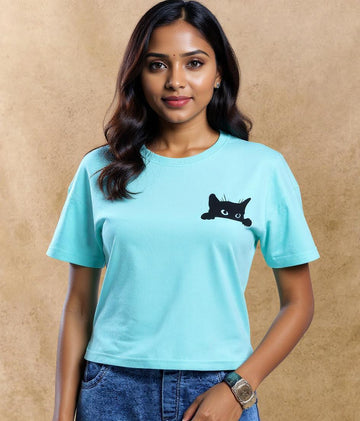 Graphic Crop T-Shirt for Women- Blue