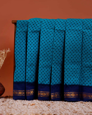 Elegant Sungudi Cotton Saree with Traditional Bandhani Inspired Print - Blue