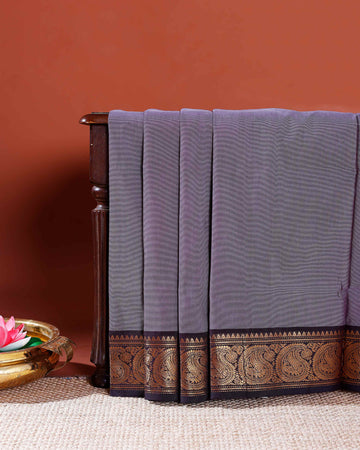 Handloom Chettinad Cotton Saree with Traditional Zari Woven Border - Purple