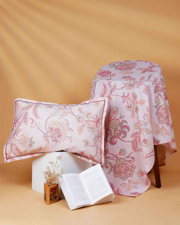 Floral Printed Cotton Bed Cover with Pillow Cover - Pink