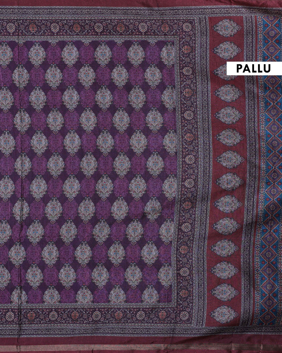 Ethnic Purple Semi Chanderi saree with Multi-color Paisley and Floral Design