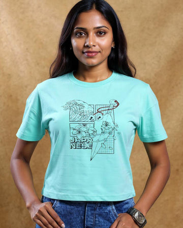 Graphic Crop T-Shirt for Women - Blue