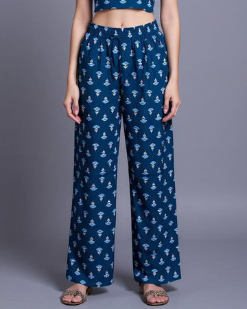 Ethnic Print Relaxed Fit Palazzo Pant - Teal