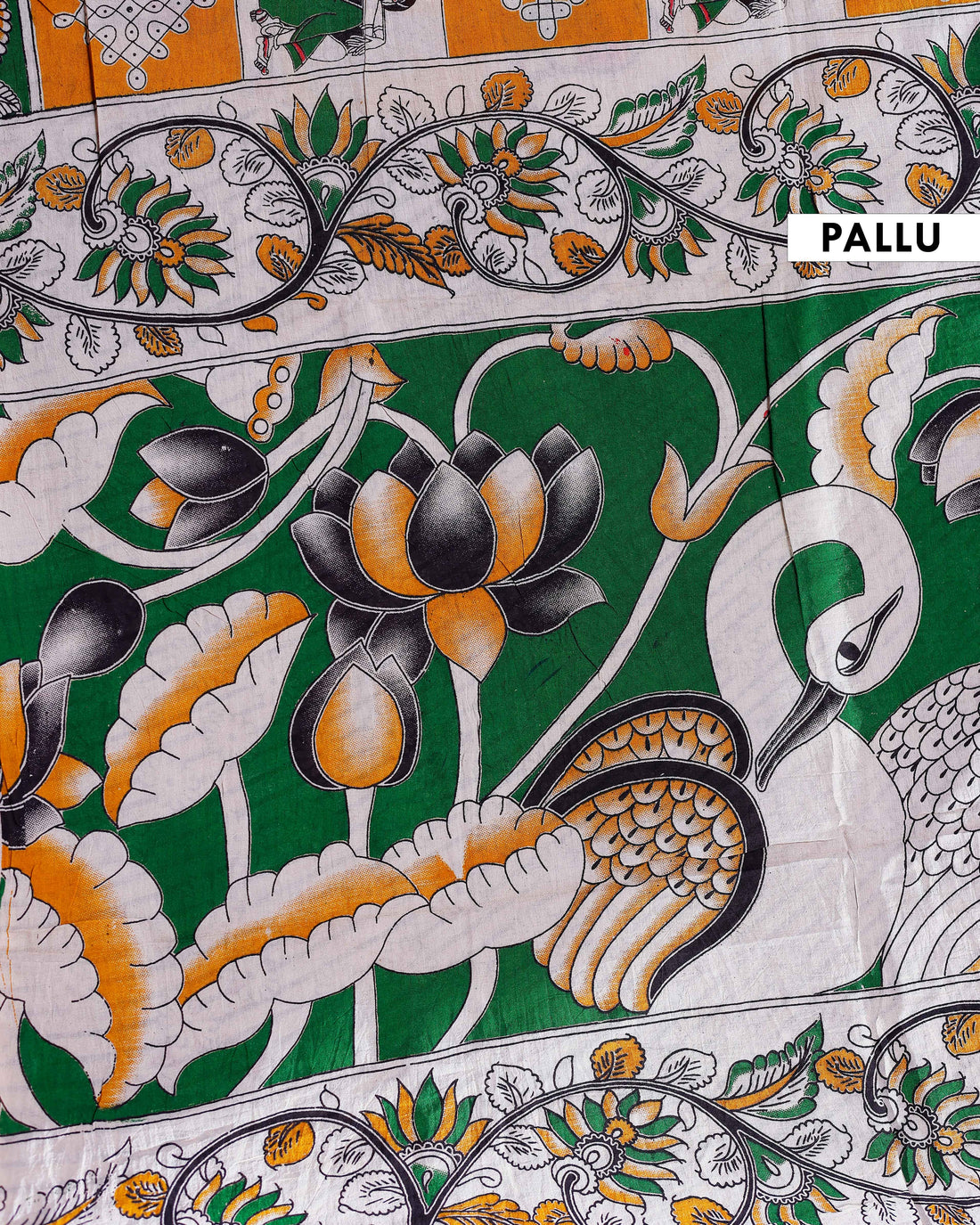 Traditional Handloom Kalamkari Cotton Saree with Intricate Floral and Avian Motifs - Yellow