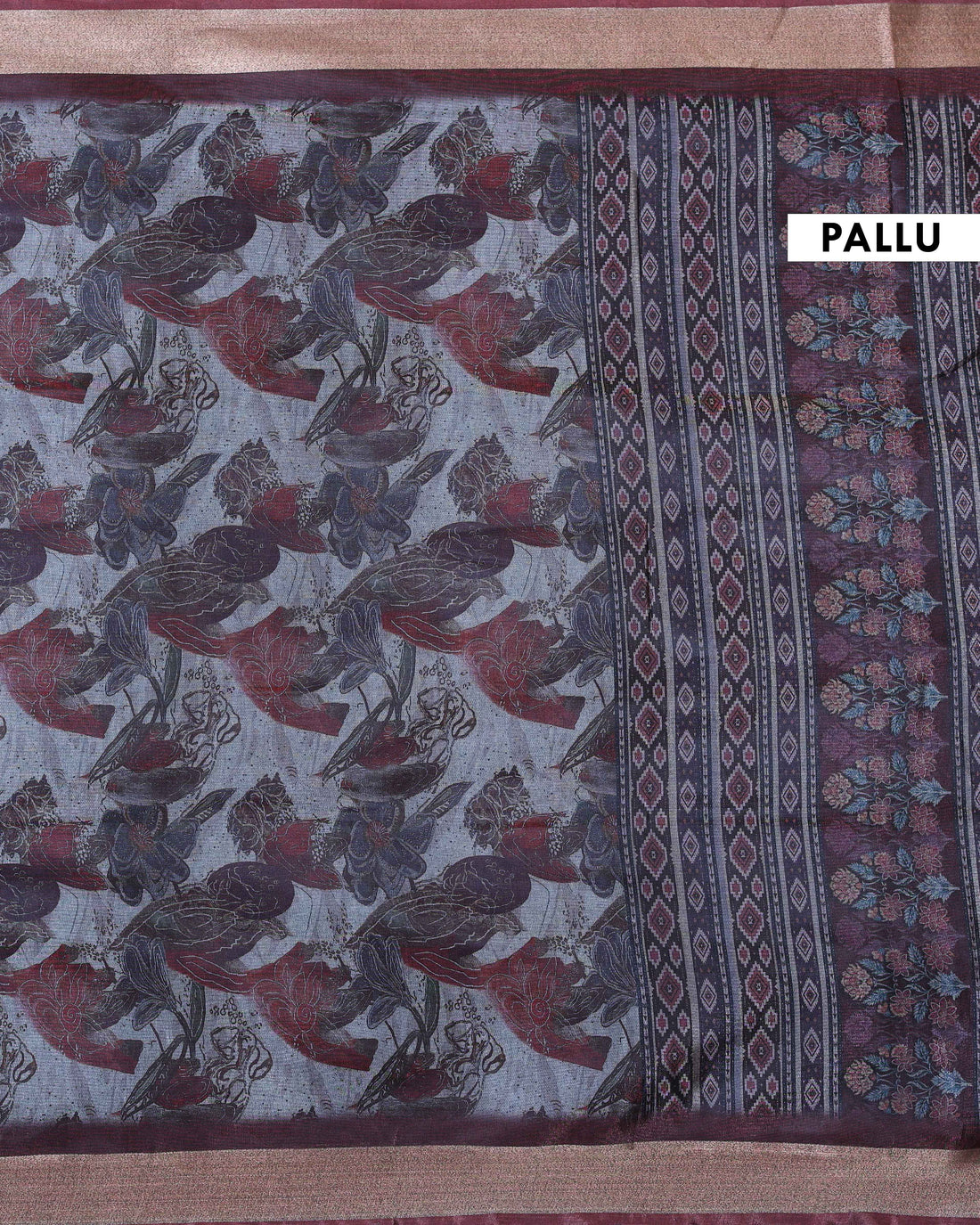 Grey Art Silk Saree with Intricate Floral and Geometric Weave Pattern