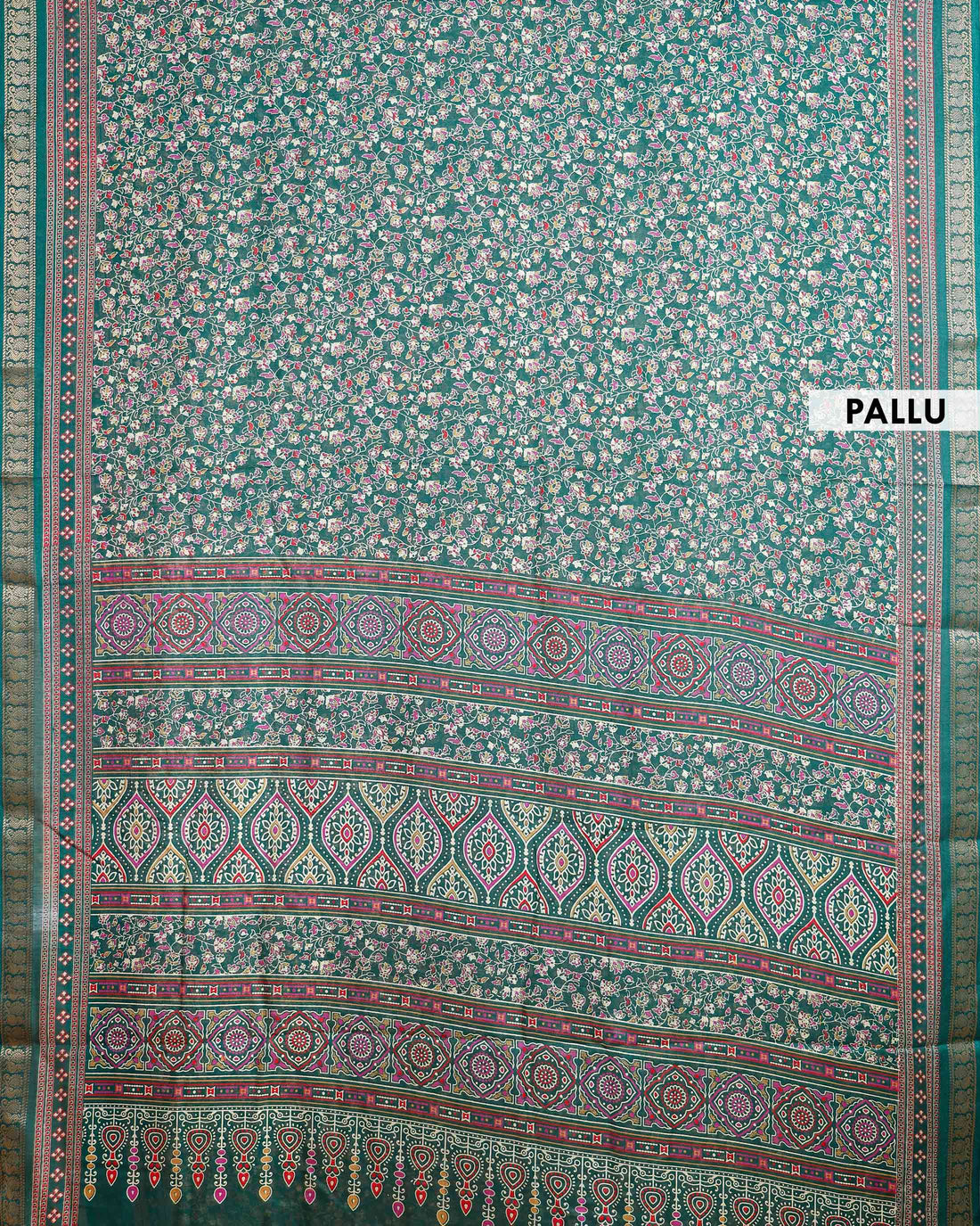 Elegant Art Silk Saree Traditional Floral and Ornate Geometric Motifs with Rich Zari Border - Green