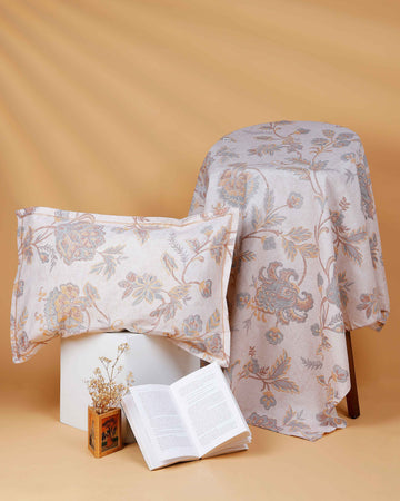 Ethereal Floral Dream Single Bed Cover With Pillow Cover- Cream