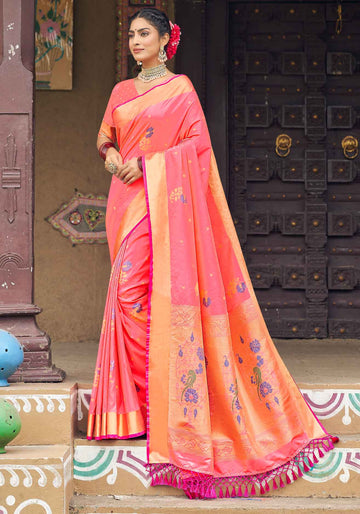 Ethnic Thread Design Soft Silk Saree - Peach