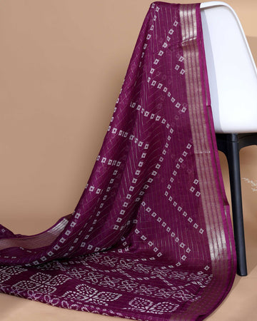 Elegant Dola Silk Saree with Bandhani Print Saree - Purple