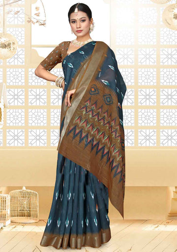 Dark Green Color Ikkat Saree - IK17