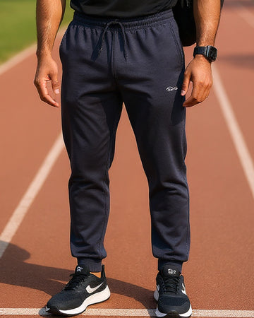 Men’s Jogger-Style Track Pant with Ribbed Cuffs and Adjustable Drawstring - Navy Blue