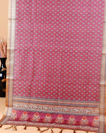 Burgundy Colour Art Silk Saree with Small Floral Buti Weave and Black Border
