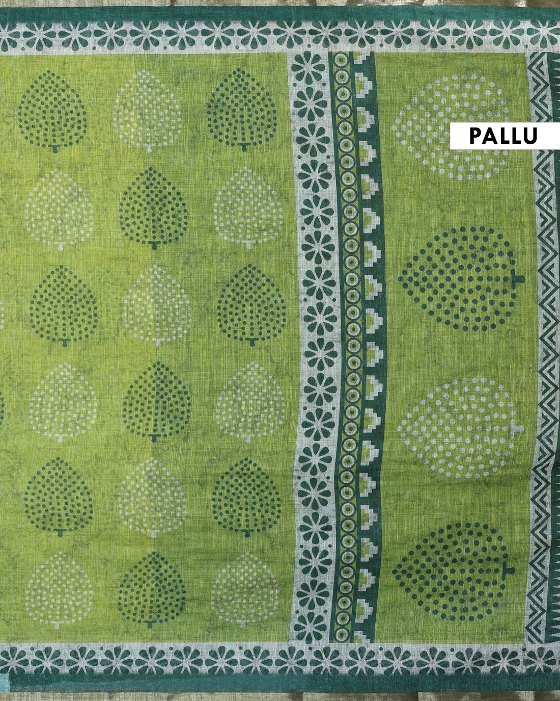 Ethnic Green Linen saree with Multi-color Paisley and Floral Design