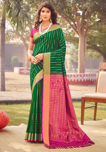 Ethnic Thread Design Soft Silk Saree - Pink