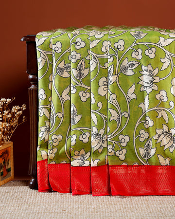 Elegant Mangalagiri Semi Silk Saree with Traditional Floral Motifs - Green