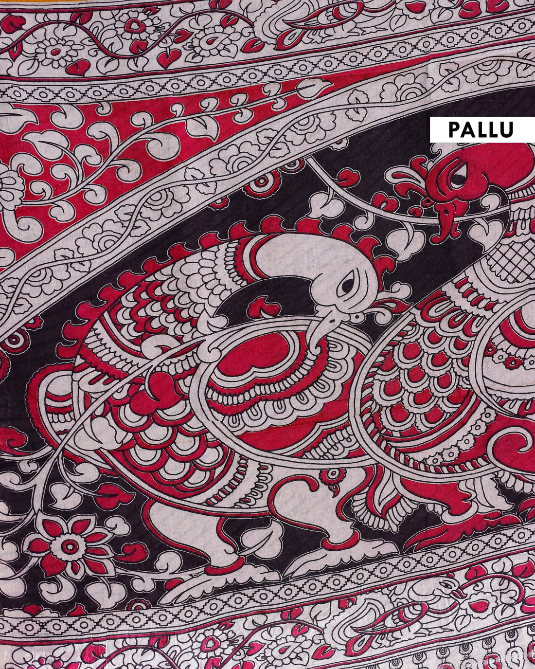 Traditional Handloom Kalamkari Cotton Saree with Intricate Floral and Avian Motifs - Multi
