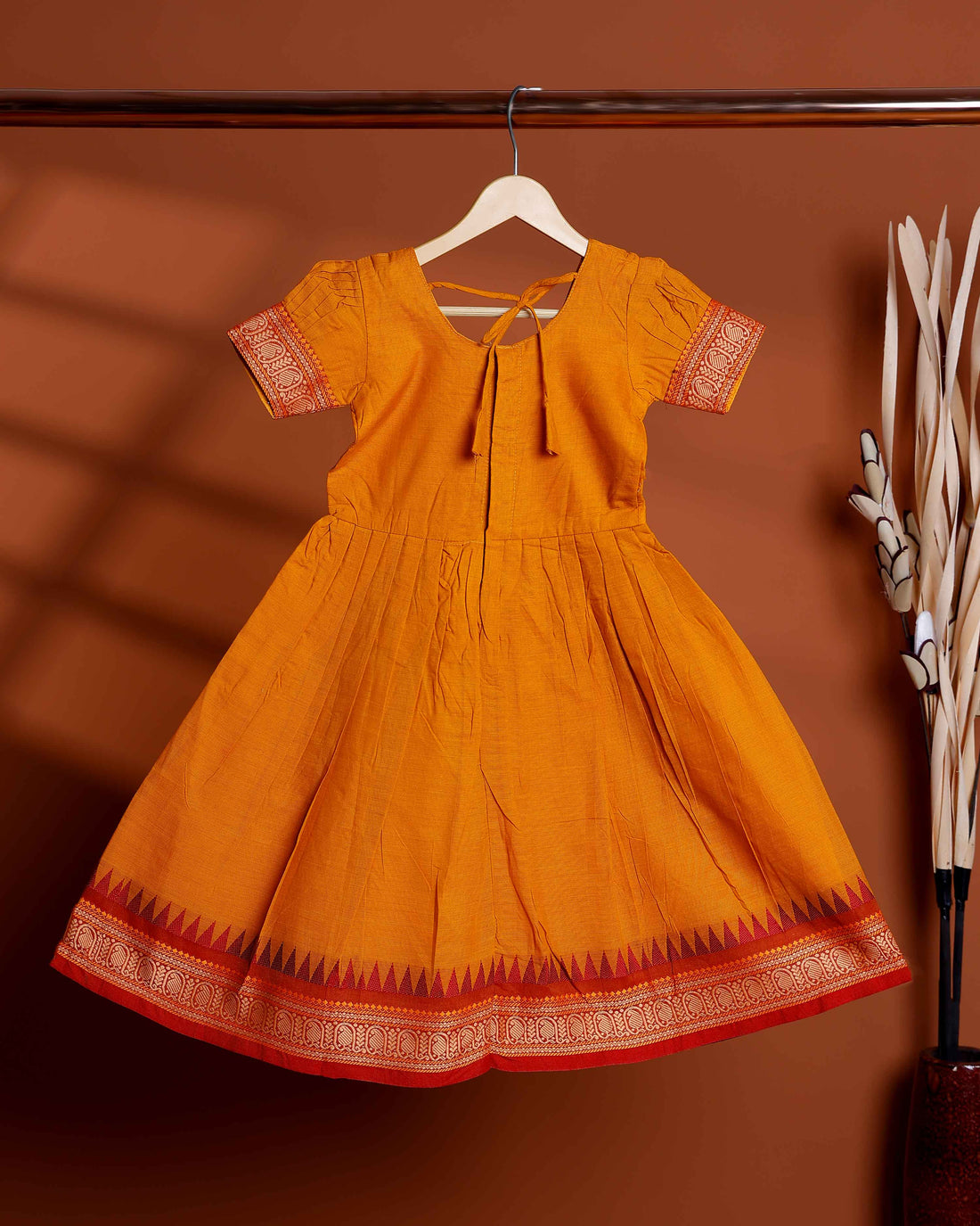 Kids Pattu Pavadai Readymade Traditional Ethnic Gown with Zari Border & Puff Sleeves  - Yellow